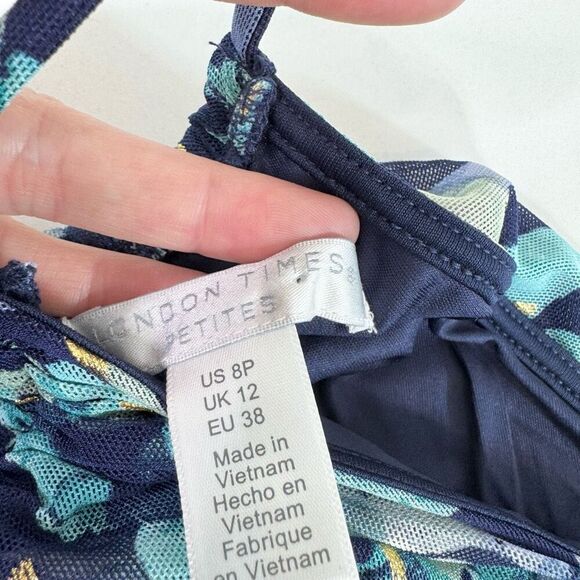 London Times Maxi Dress Womens 8 Petite Mesh Floral High Neck New - Picture 3 of 11